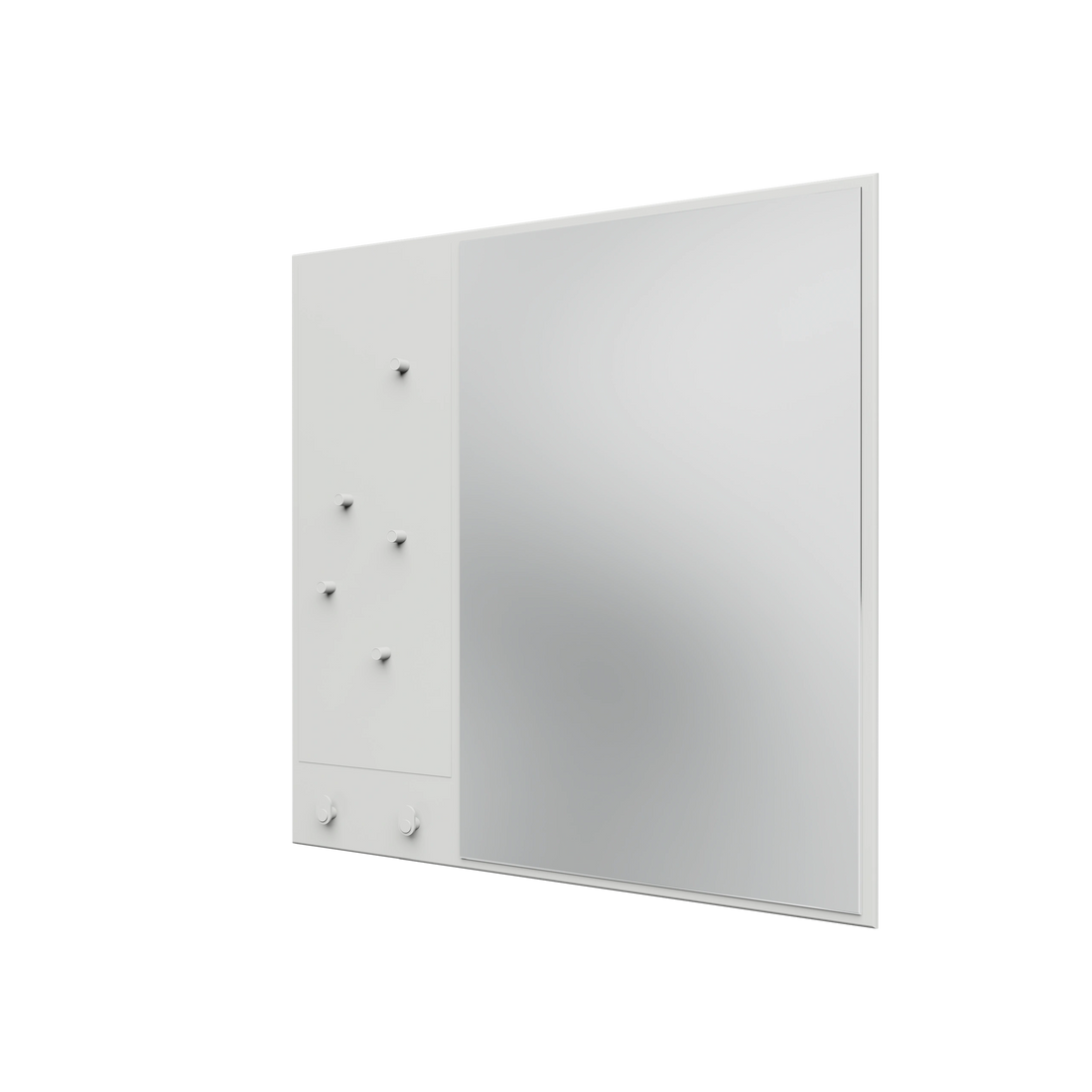 Miroir Memo Montana, laque 01 White, suspendu au rail mural, vue de trois quarts sur fond blanc