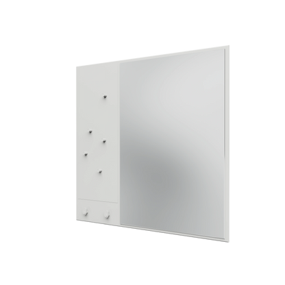 Miroir Memo Montana, laque 01 White, suspendu au rail mural, vue de trois quarts sur fond blanc