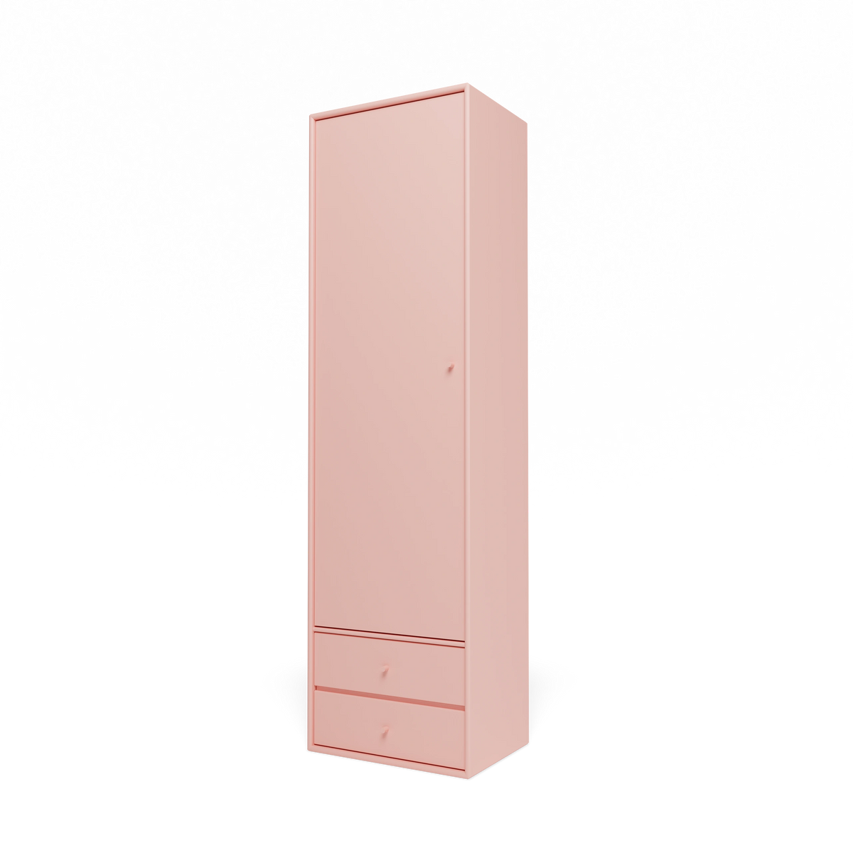 Armoire Attire I Montana, laque 167 Ruby, suspendu au rail mural, vue de trois quarts sur fond blanc