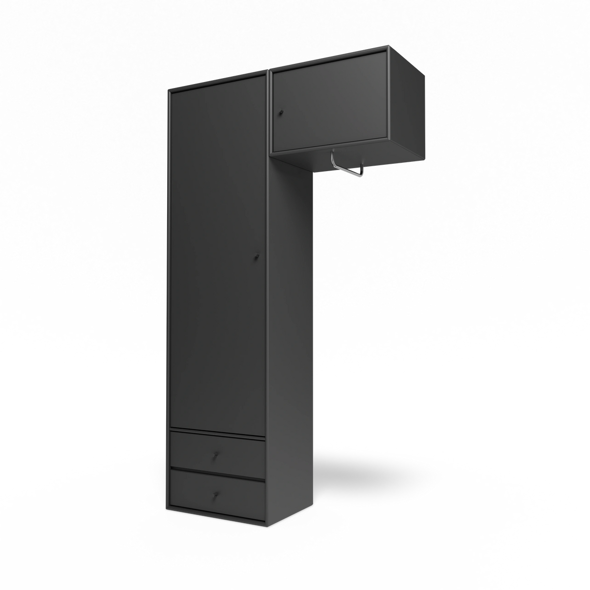 Armoire Attire II Montana, laque 04 Anthracite, suspendu au rail mural, vue de trois quarts sur fond blanc
