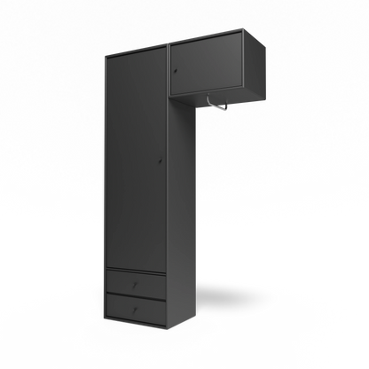 Armoire Attire II Montana, laque 04 Anthracite, suspendu au rail mural, vue de trois quarts sur fond blanc