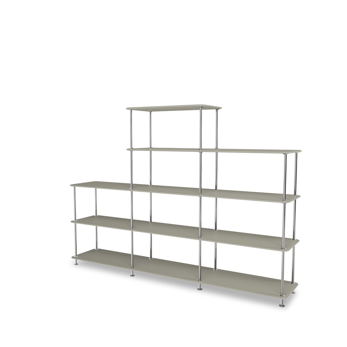 Etagère Free 342000 Montana, tablettes 225 Fennel et structure 44C Chrome, vue de trois quarts sur fond blanc