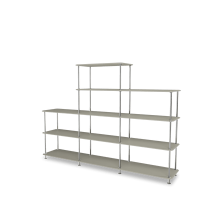 Etagère Free 342000 Montana, tablettes 225 Fennel et structure 44C Chrome, vue de trois quarts sur fond blanc
