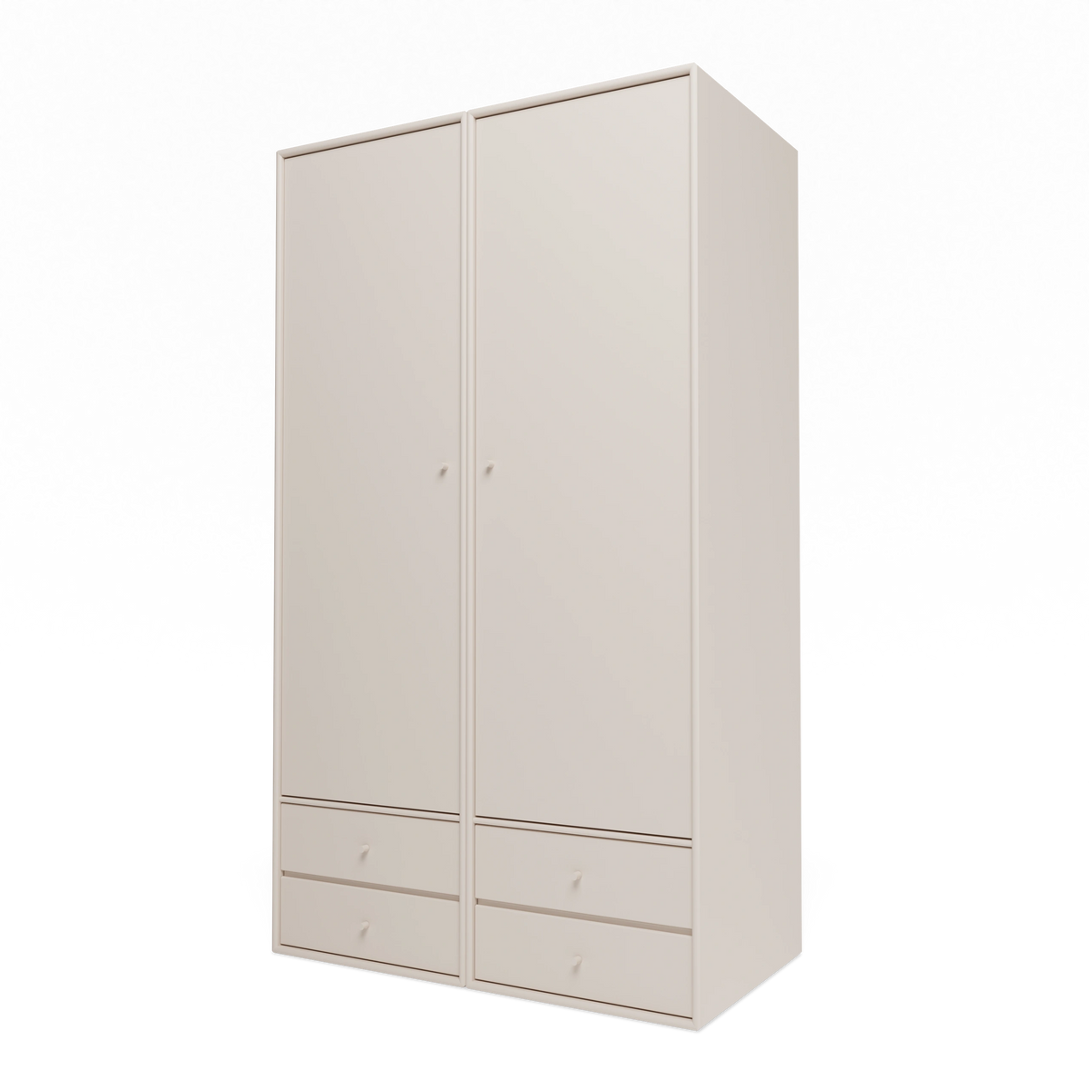 Armoire Attire IV Montana, laque 168 Clay, suspendu au rail mural, vue de trois quarts sur fond blanc