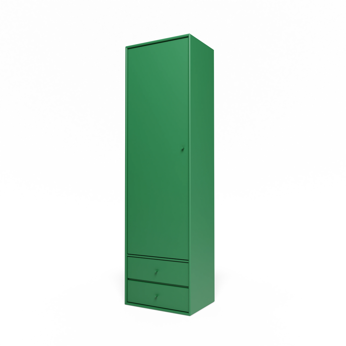 Armoire Attire I Montana, laque 152 Parsley, suspendu au rail mural, vue de trois quarts sur fond blanc