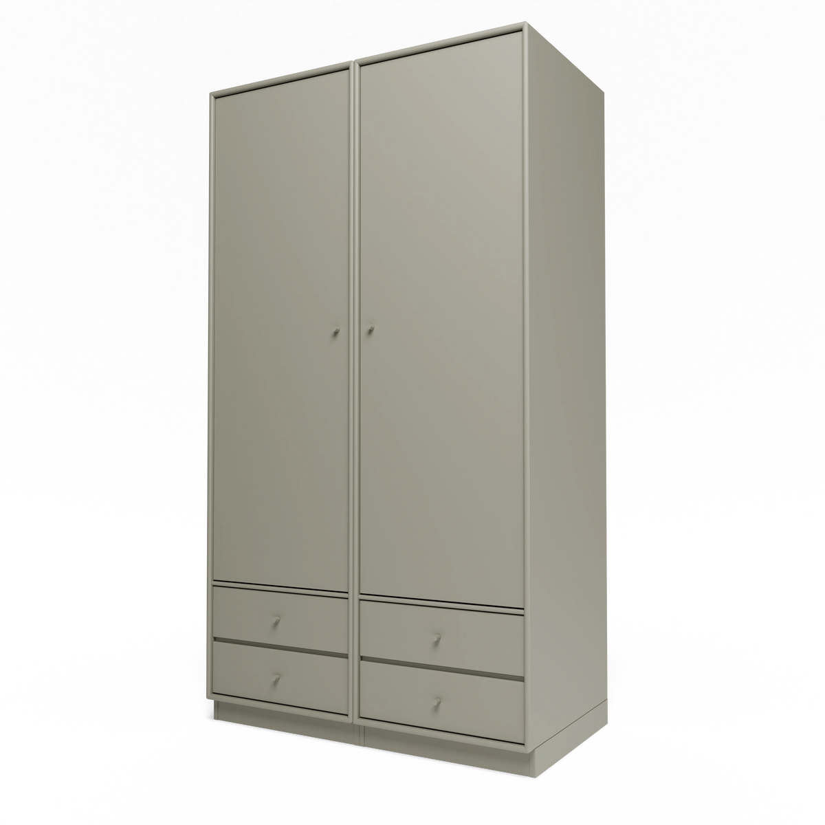 Armoire Attire IV Montana, laque 144 Fennel, sur socle de 7 cm, vue de trois quarts sur fond blanc