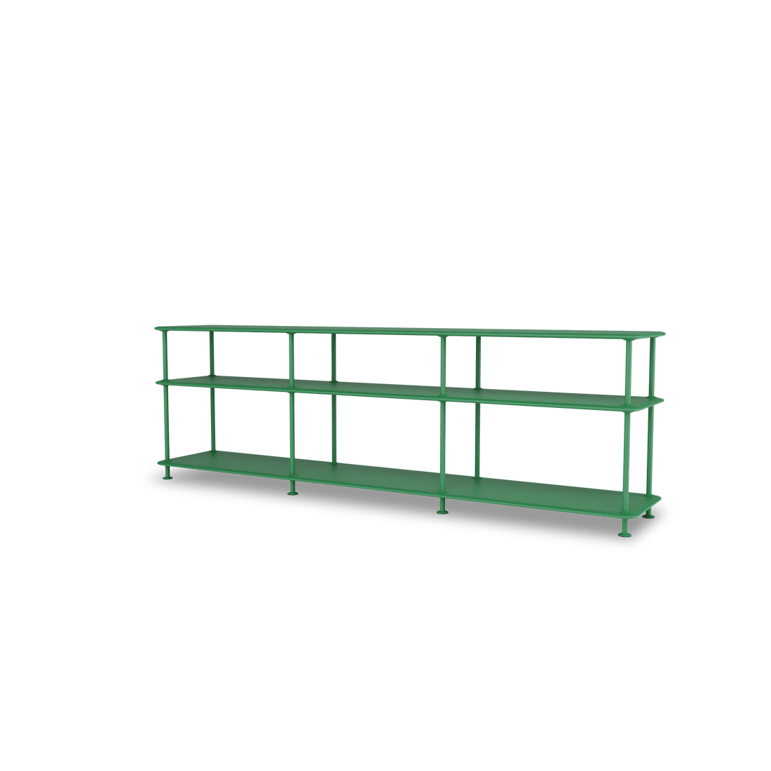 Etagère Free 111222 Montana, tablettes 232 Parsley et structure 152 Parsley, vue de trois quarts sur fond blanc