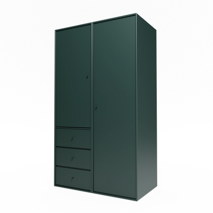 Armoire Attire III Montana, laque 163 Black Jade, suspendu au rail mural, vue de trois quarts sur fond blanc
