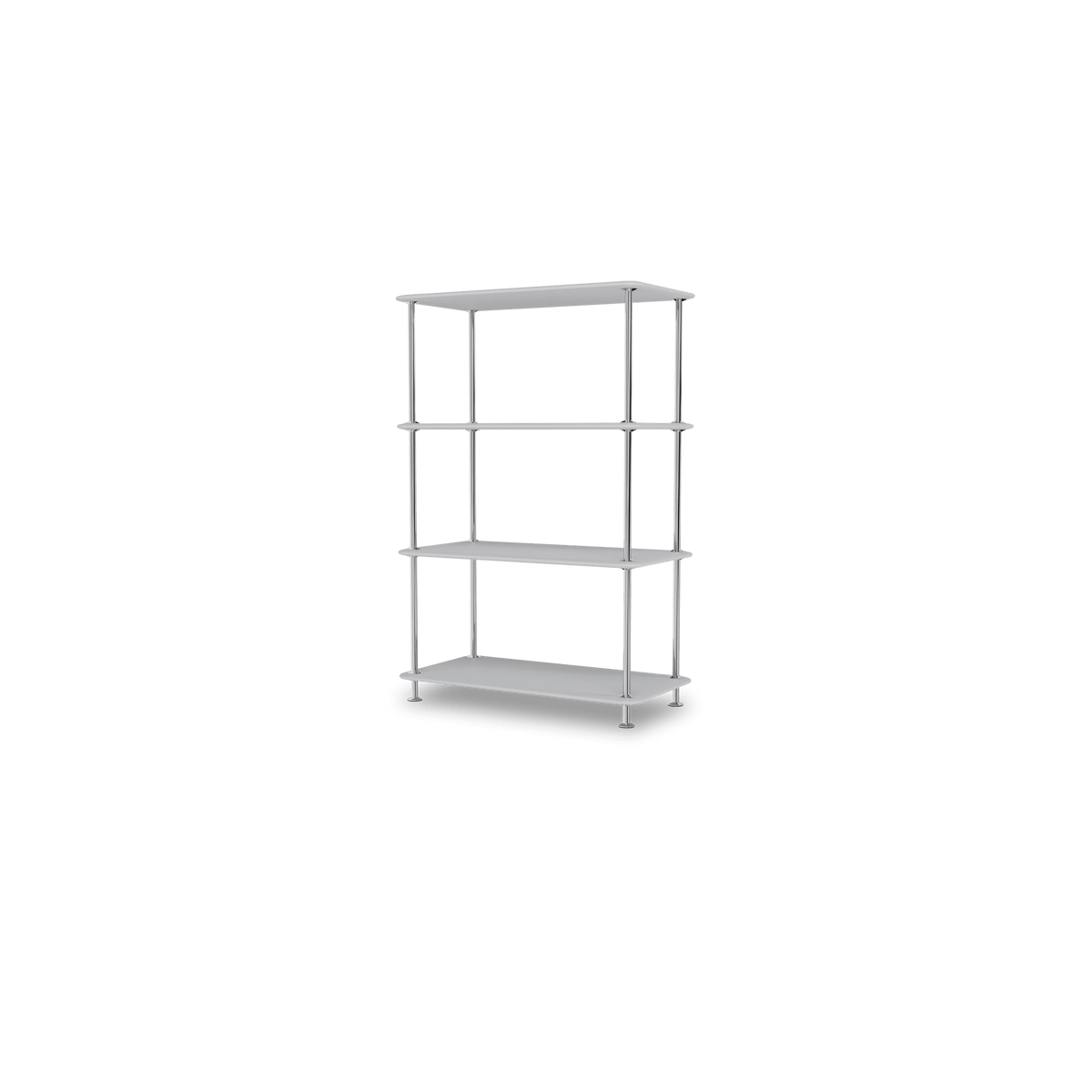 Etagère Free 300000 Montana, tablettes 209 Fjord et structure 44C Chrome, vue de trois quarts sur fond blanc