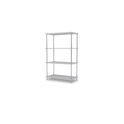 Etagère Free 300000 Montana, tablettes 209 Fjord et structure 44C Chrome, vue de trois quarts sur fond blanc