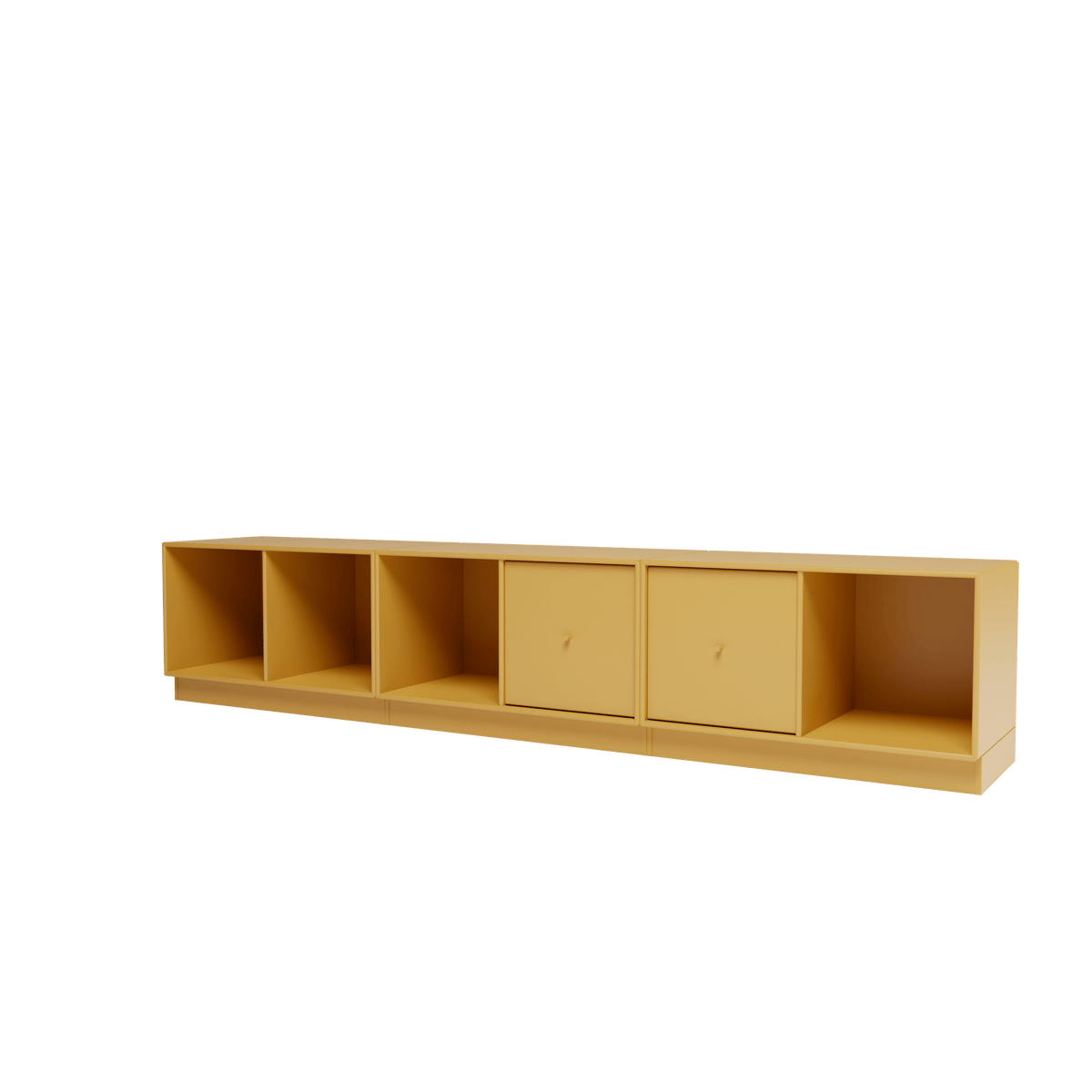 Banc Rest III Montana, laque 157 Cumin, sur socle de 7 cm, vue de trois quarts sur fond blanc