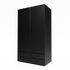 Armoire Attire IV Montana, laque 05 Black, suspendu au rail mural, vue de trois quarts sur fond blanc