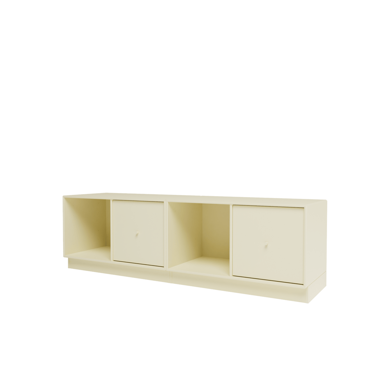 Banc Rest II Montana, laque 150 Vanilla, sur socle de 7 cm, vue de trois quarts sur fond blanc
