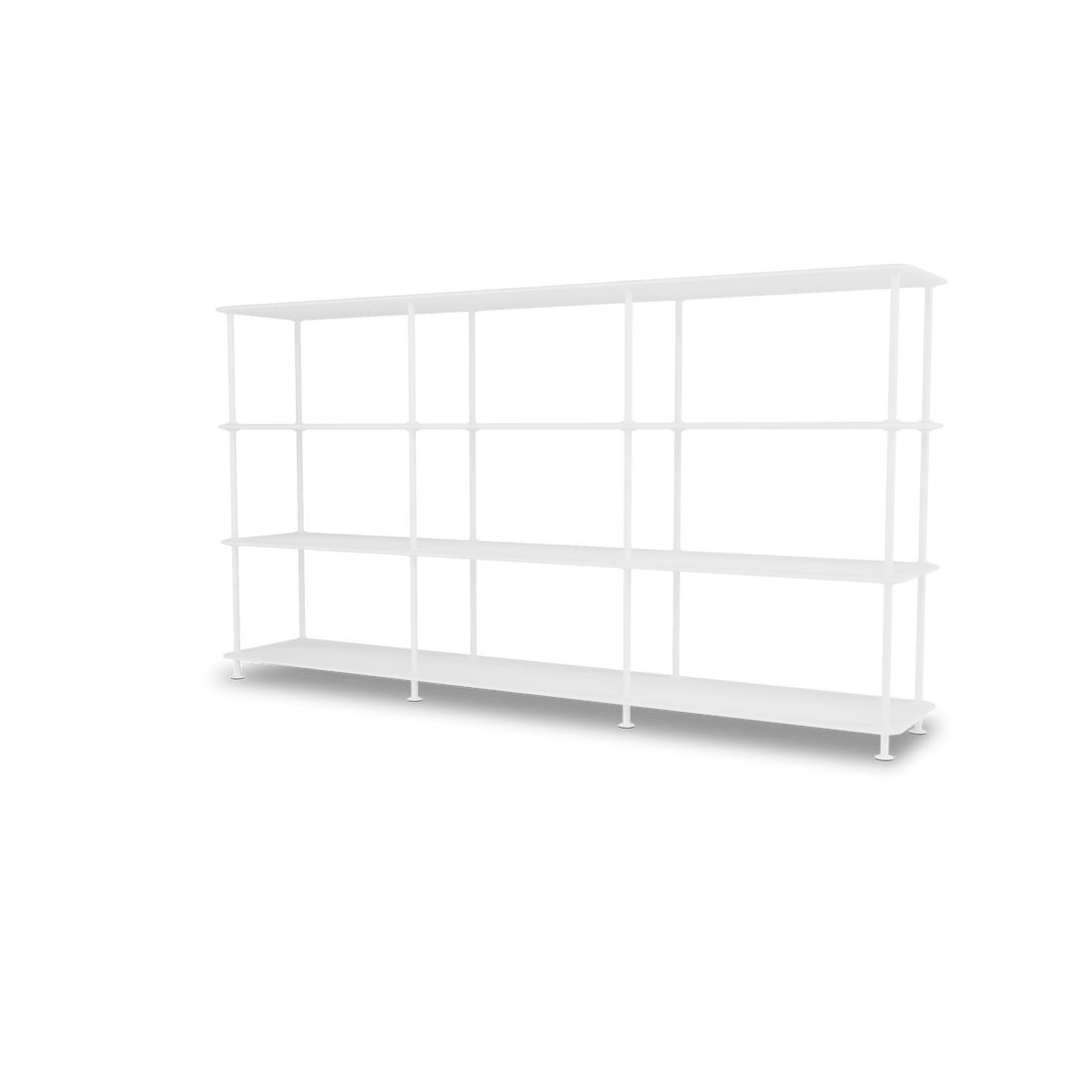 Etagère Free 333000 Montana, tablettes 214 New White et structure 101 New White, vue de trois quarts sur fond blanc