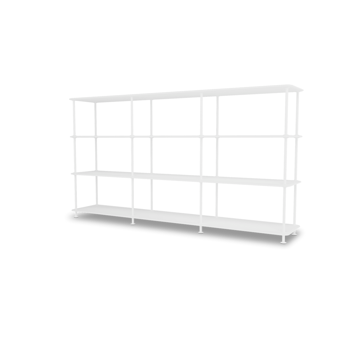 Etagère Free 333000 Montana, tablettes 214 New White et structure 101 New White, vue de trois quarts sur fond blanc
