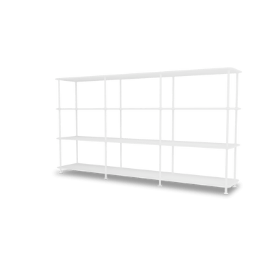 Etagère Free 333000 Montana, tablettes 214 New White et structure 101 New White, vue de trois quarts sur fond blanc