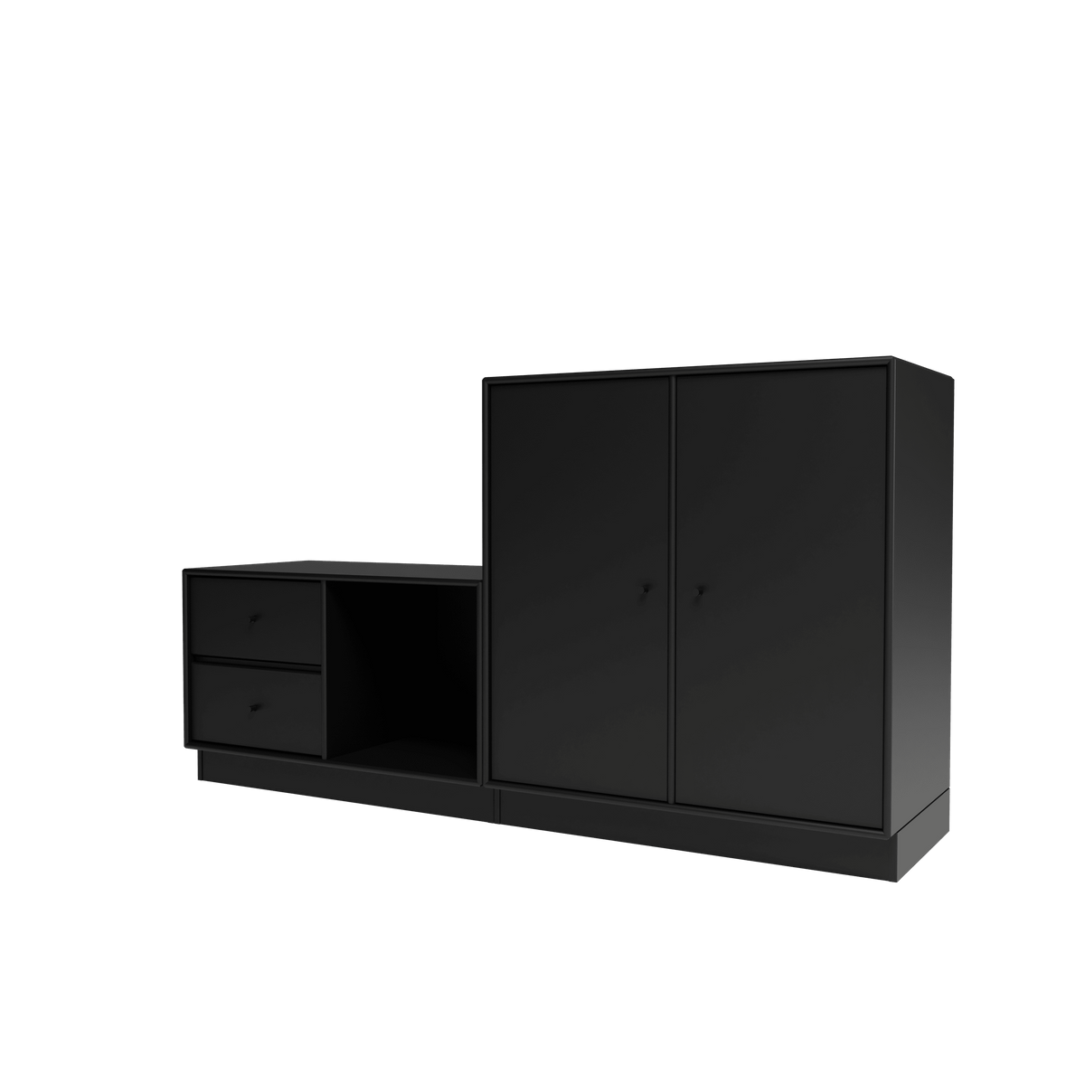 Banc Rest I Montana, laque 05 Black, sur socle de 7 cm, vue de trois quarts sur fond blanc