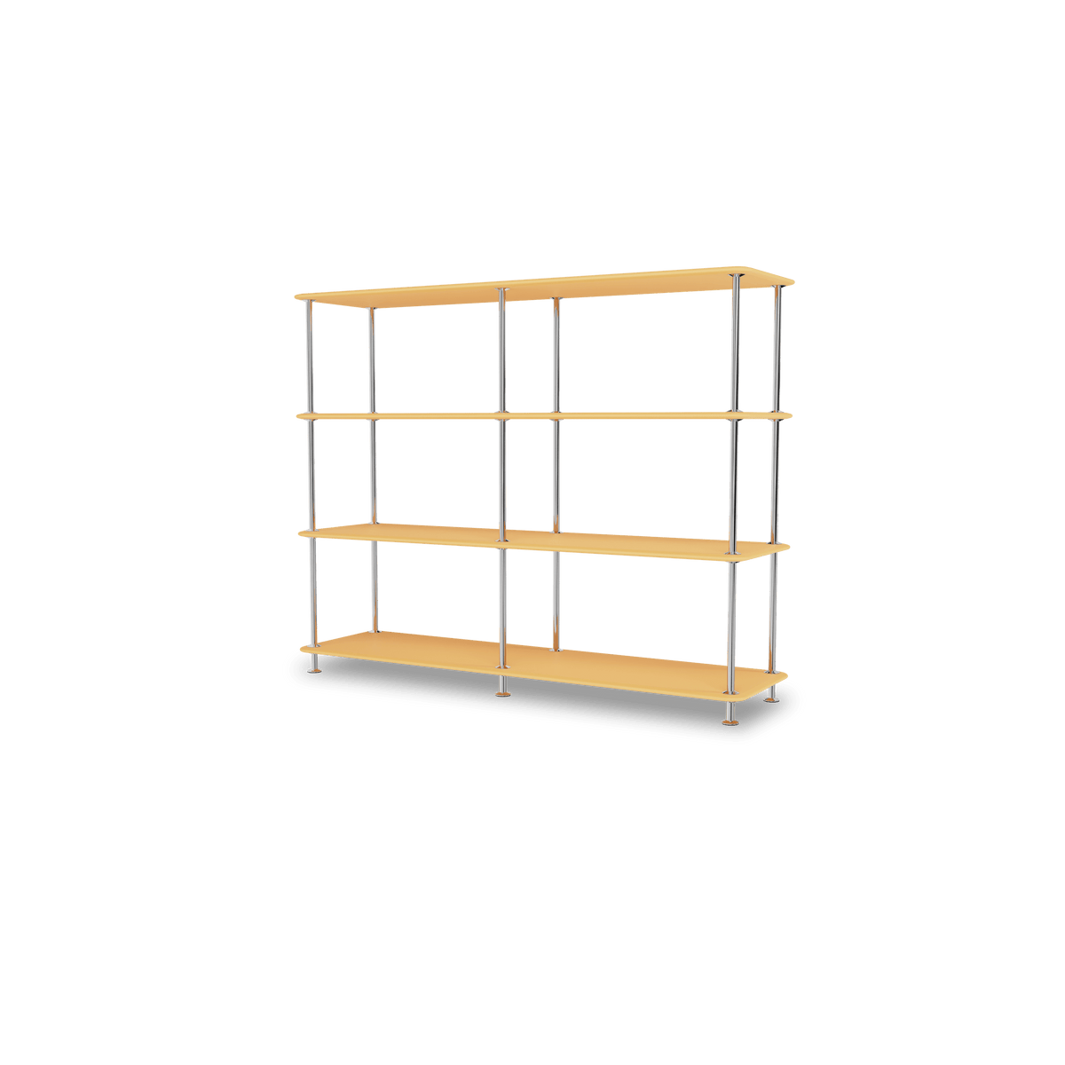 Etagère Free 330000 Montana, tablettes 233 Acacia et structure 44C Chrome, vue de trois quarts sur fond blanc