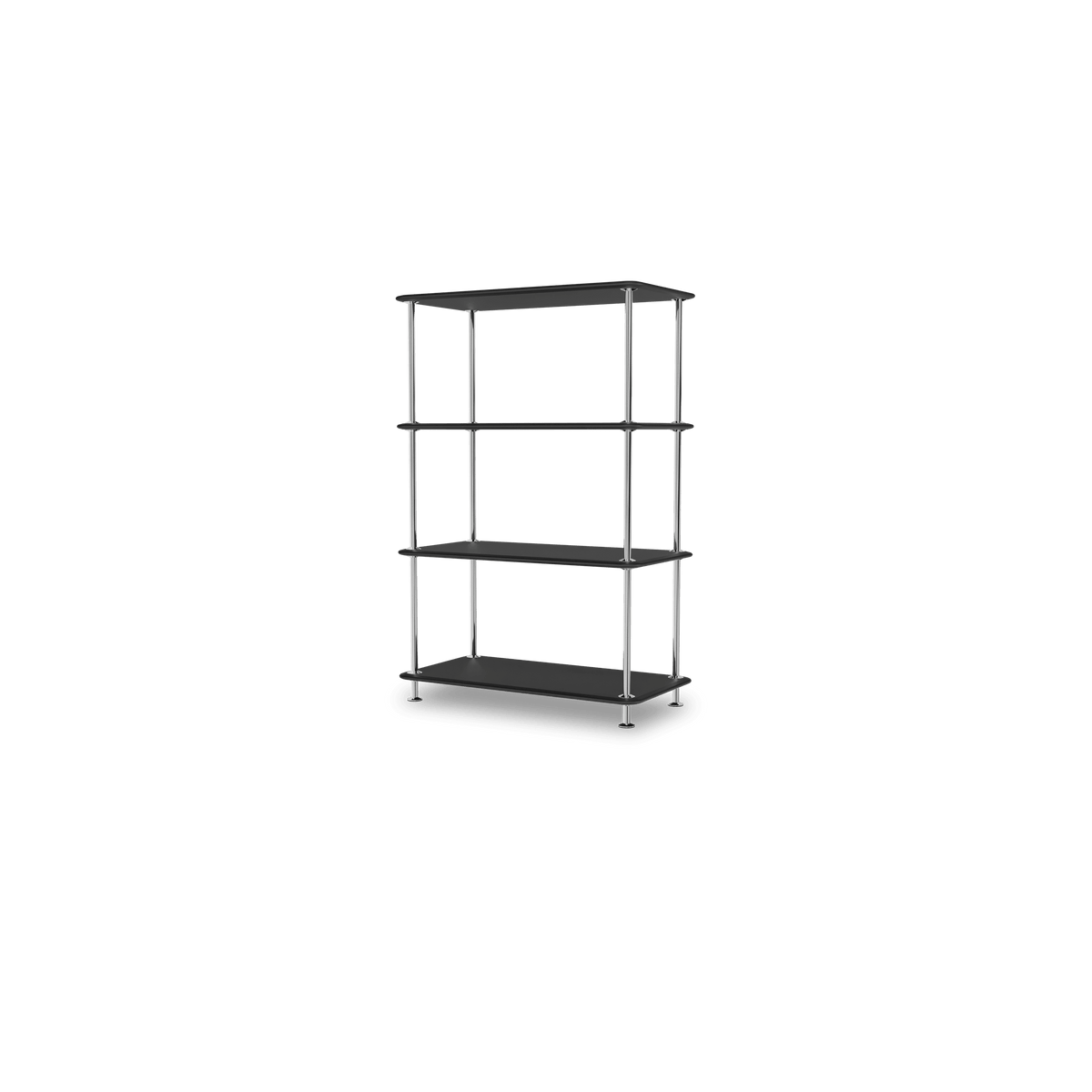 Etagère Free 300000 Montana, tablettes 207 Black et structure 44C Chrome, vue de trois quarts sur fond blanc