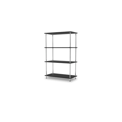 Etagère Free 300000 Montana, tablettes 207 Black et structure 44C Chrome, vue de trois quarts sur fond blanc