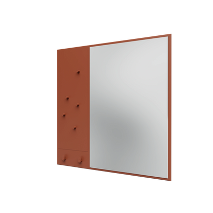 Miroir Memo Montana, laque 146 Hazelnut, suspendu au rail mural, vue de trois quarts sur fond blanc
