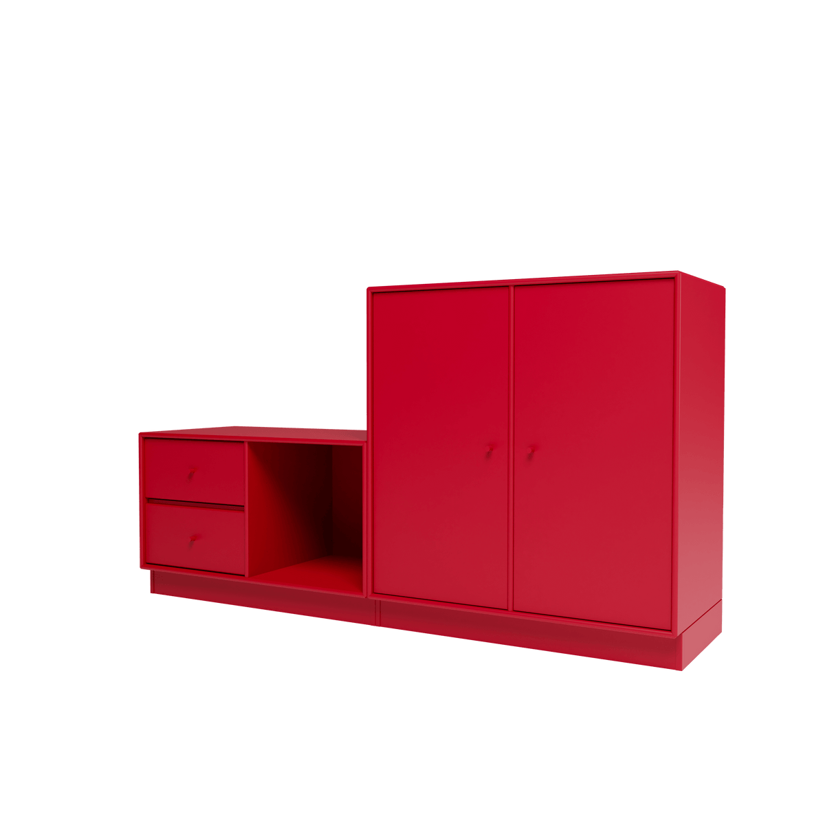 Banc Rest I Montana, laque 165 Beetroot, sur socle de 7 cm, vue de trois quarts sur fond blanc