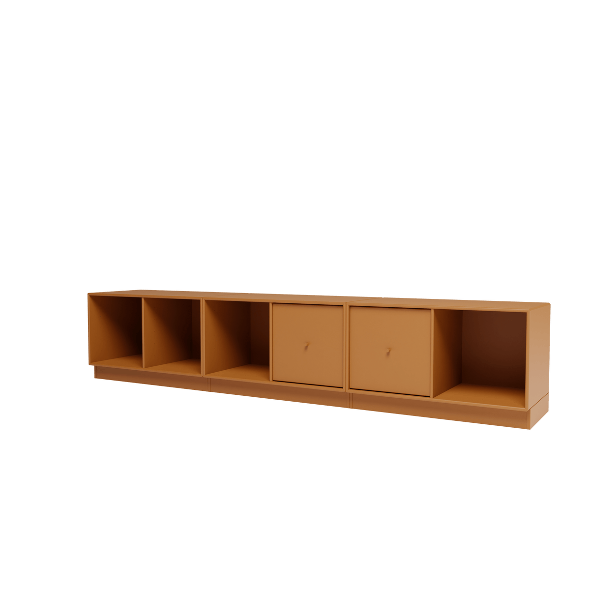 Banc Rest III Montana, laque 142 Amber, sur socle de 7 cm, vue de trois quarts sur fond blanc