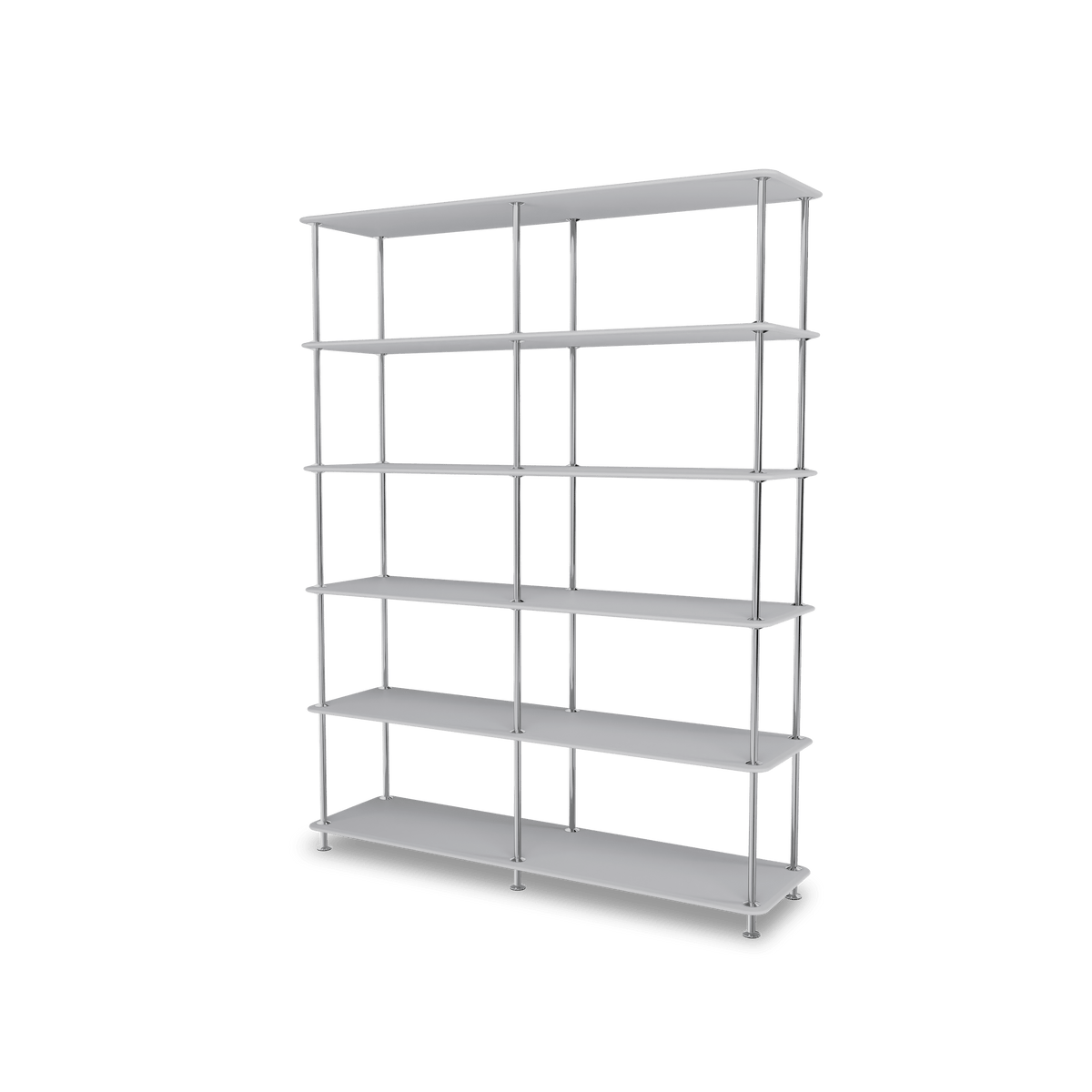 Etagère Free 550000 Montana, tablettes 209 Fjord et structure 44C Chrome, vue de trois quarts sur fond blanc