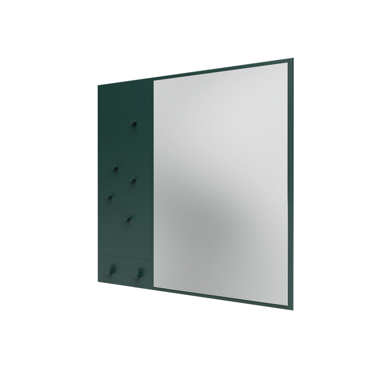 Miroir Memo Montana, laque 163 Black Jade, suspendu au rail mural, vue de trois quarts sur fond blanc