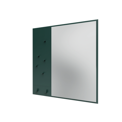 Miroir Memo Montana, laque 163 Black Jade, suspendu au rail mural, vue de trois quarts sur fond blanc