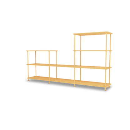 Etagère Free 312000 Montana, tablettes 233 Acacia et structure 166 Acacia, vue de trois quarts sur fond blanc