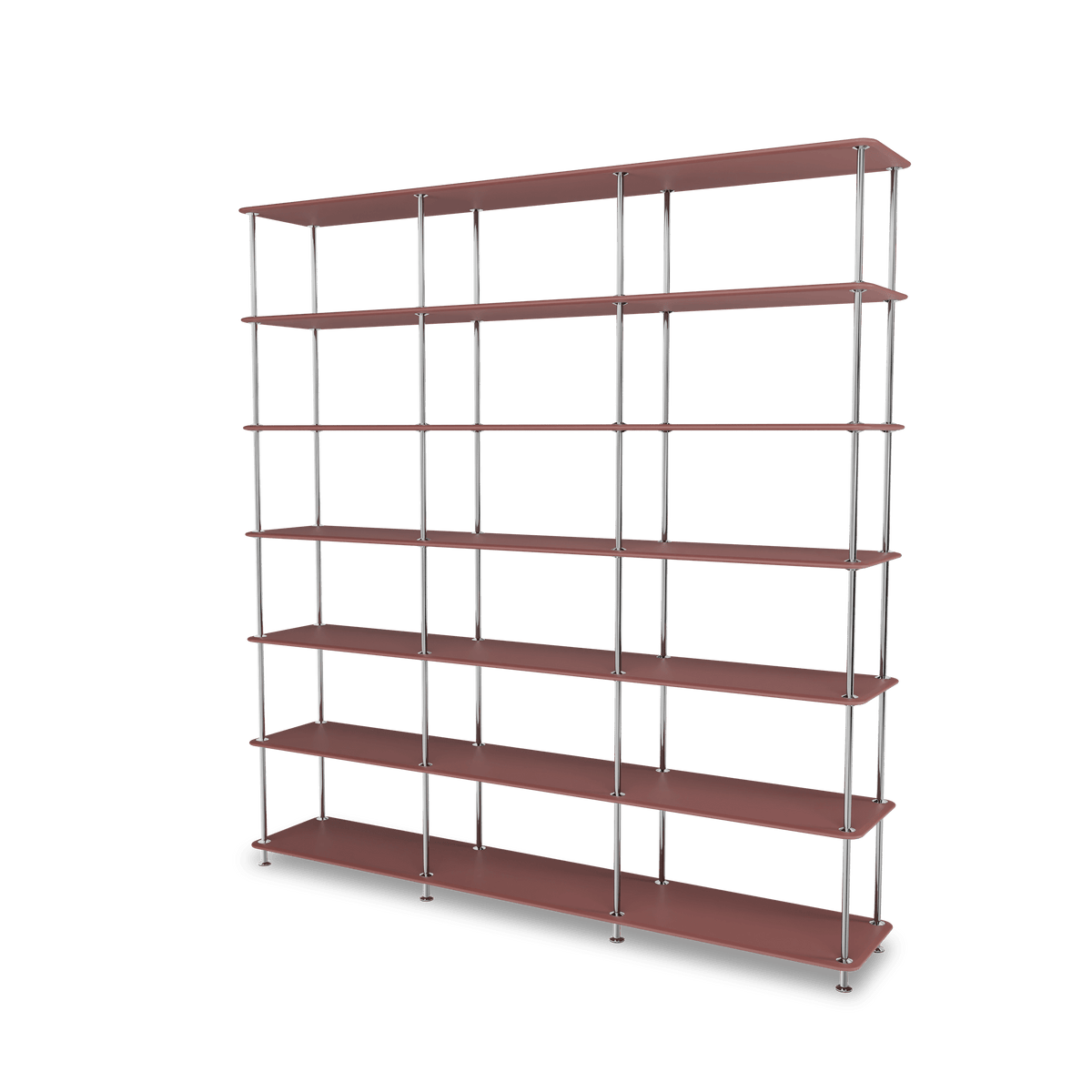 Etagère Free 666000 Montana, tablettes 231 Masala et structure 44C Chrome, vue de trois quarts sur fond blanc