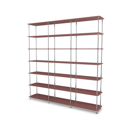 Etagère Free 666000 Montana, tablettes 231 Masala et structure 44C Chrome, vue de trois quarts sur fond blanc