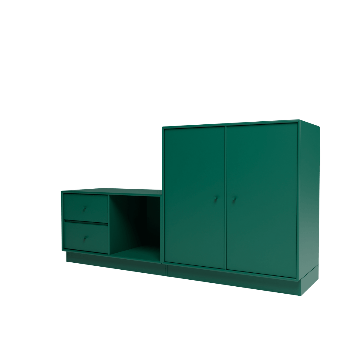 Banc Rest I Montana, laque 136 Pine, sur socle de 7 cm, vue de trois quarts sur fond blanc