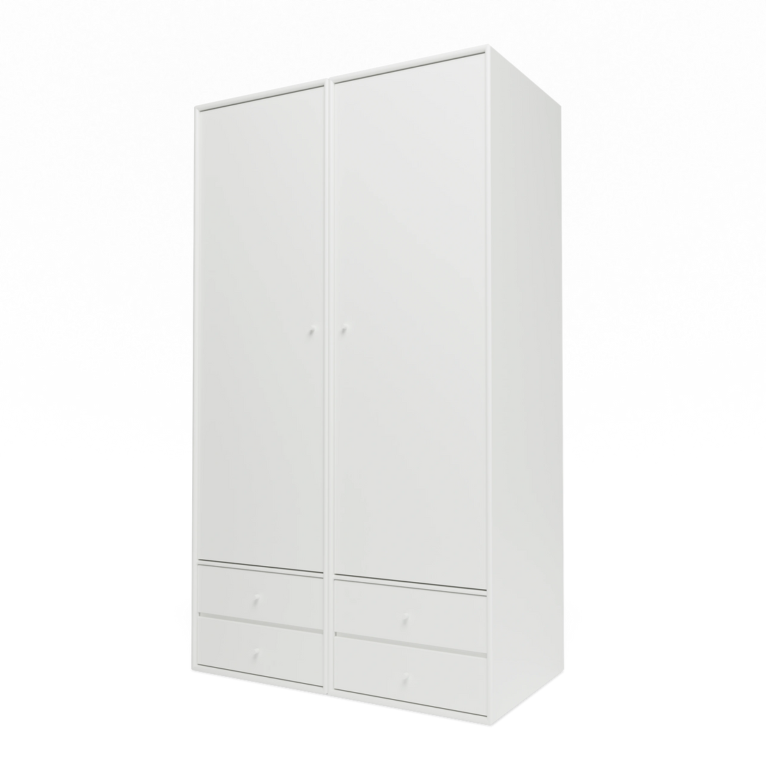 Armoire Attire IV Montana, laque 01 White, suspendu au rail mural, vue de trois quarts sur fond blanc