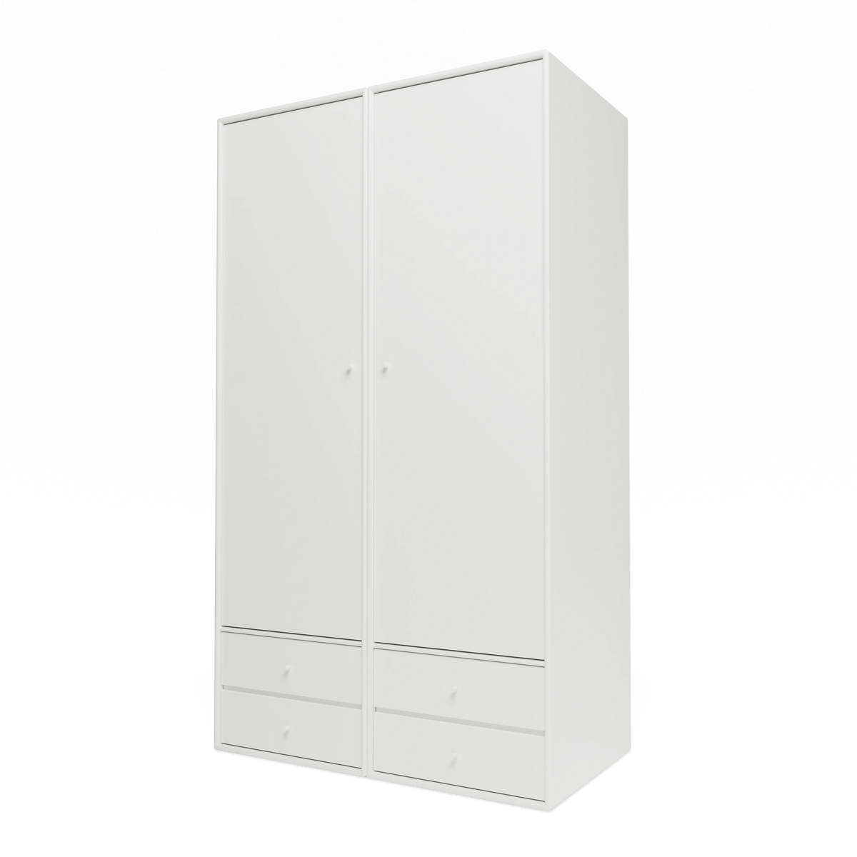Armoire Attire IV Montana, laque 01 White, suspendu au rail mural, vue de trois quarts sur fond blanc
