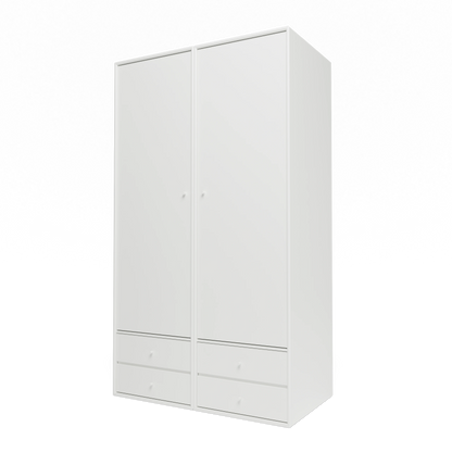 Armoire Attire IV Montana, laque 01 White, suspendu au rail mural, vue de trois quarts sur fond blanc