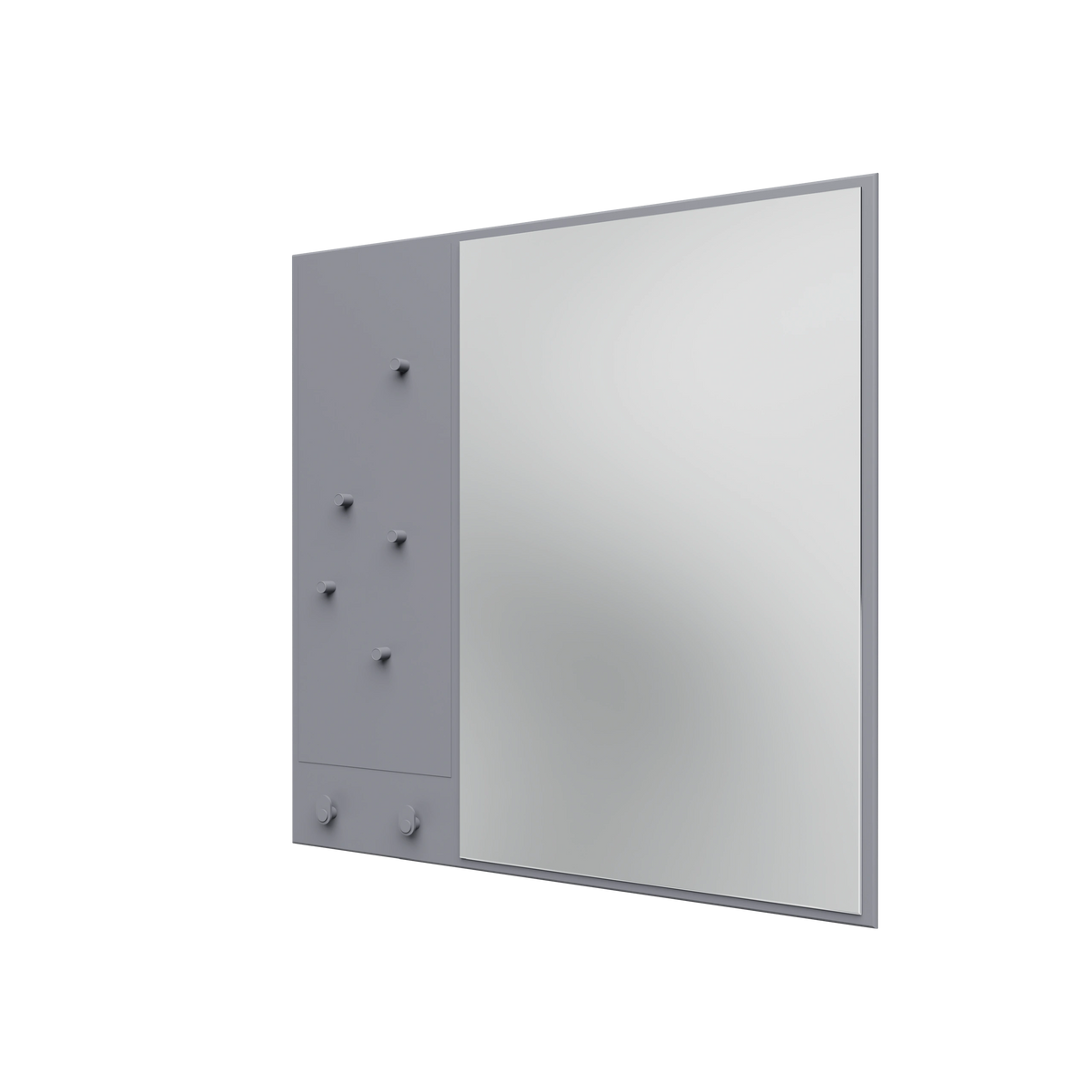 Miroir Memo Montana, laque 100 Graphic, suspendu au rail mural, vue de trois quarts sur fond blanc