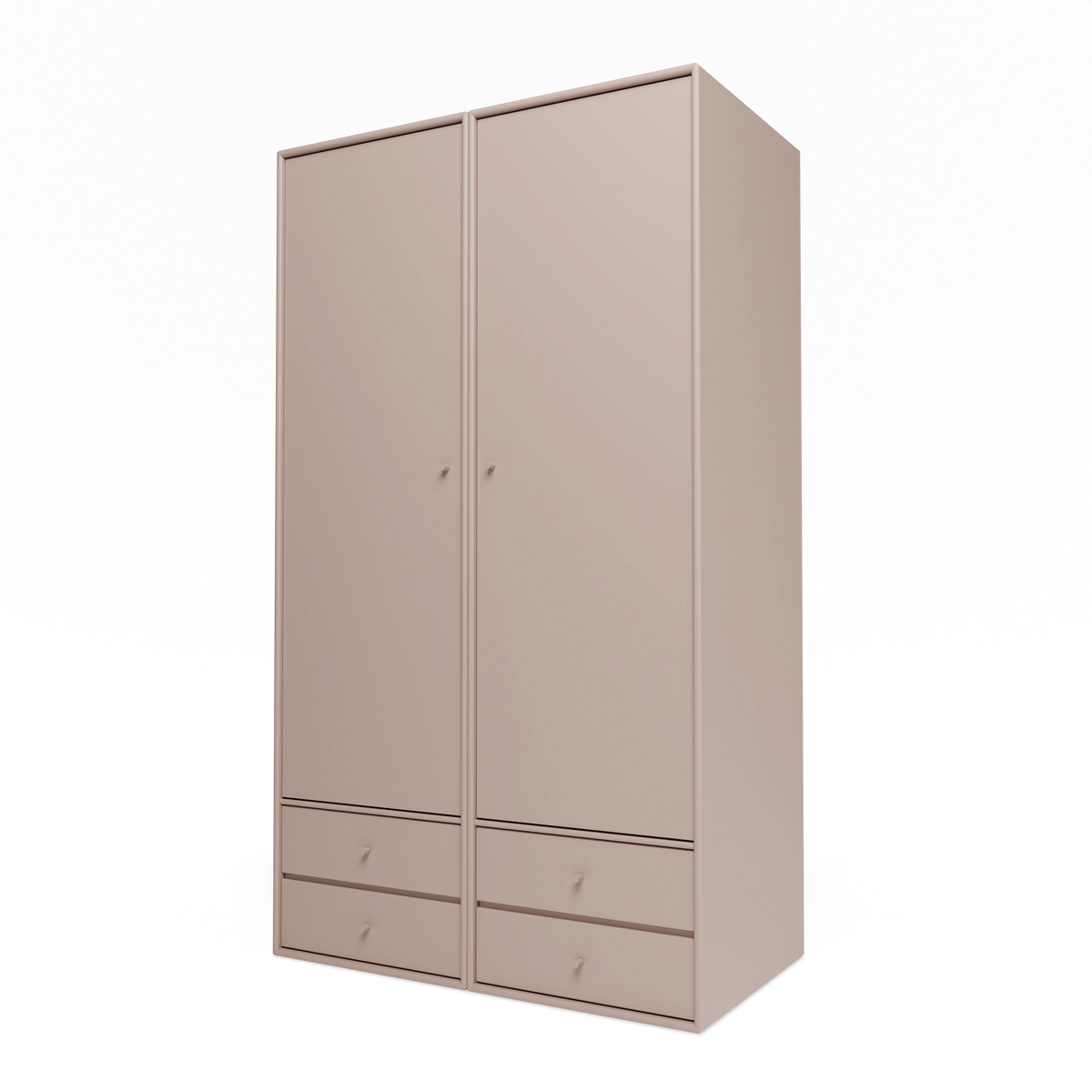 Armoire Attire IV Montana, laque 137 Mushroom, suspendu au rail mural, vue de trois quarts sur fond blanc
