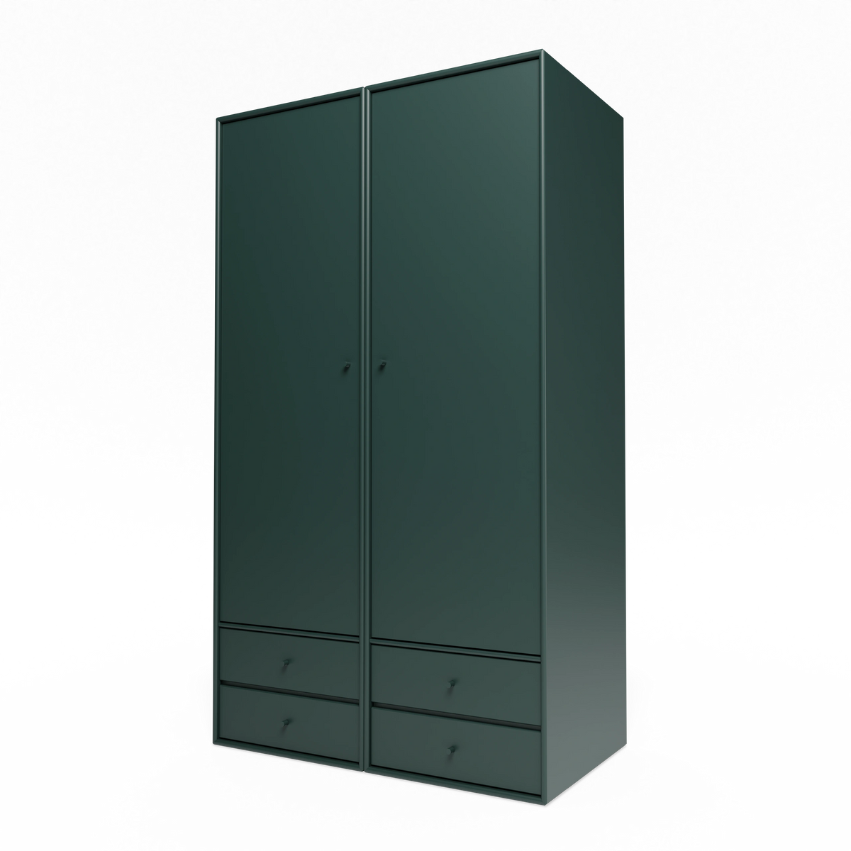 Armoire Attire IV Montana, laque 163 Black Jade, suspendu au rail mural, vue de trois quarts sur fond blanc