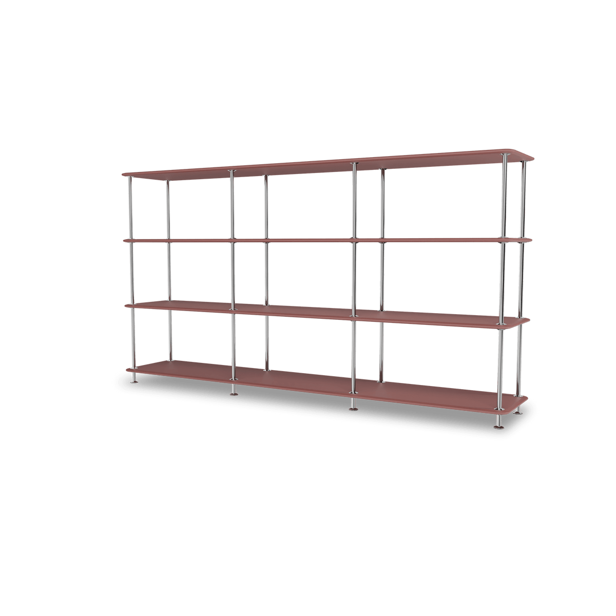 Etagère Free 333000 Montana, tablettes 231 Masala et structure 44C Chrome, vue de trois quarts sur fond blanc