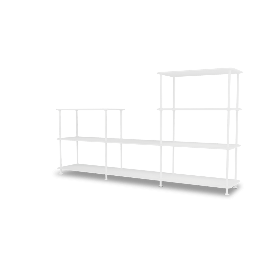 Etagère Free 312000 Montana, tablettes 214 New White et structure 101 New White, vue de trois quarts sur fond blanc