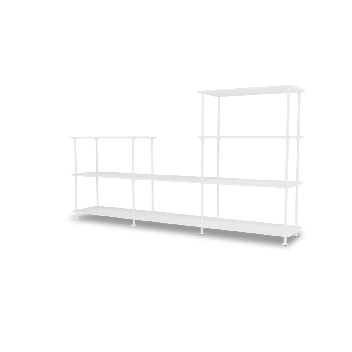 Etagère Free 312000 Montana, tablettes 214 New White et structure 101 New White, vue de trois quarts sur fond blanc