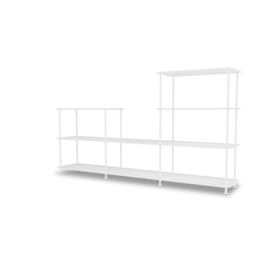 Etagère Free 312000 Montana, tablettes 214 New White et structure 101 New White, vue de trois quarts sur fond blanc