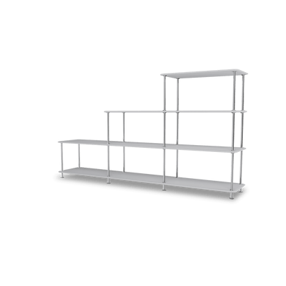 Etagère Free 321000 Montana, tablettes 209 Fjord et structure 44C Chrome, vue de trois quarts sur fond blanc