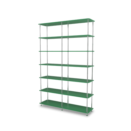 Etagère Free 660000 Montana, tablettes 232 Parsley et structure 44C Chrome, vue de trois quarts sur fond blanc