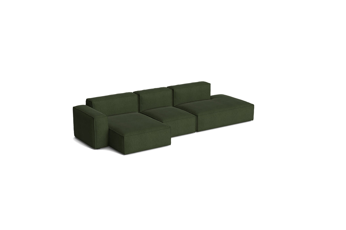 Canapé Mags Soft Low déhoussable de Hay, 3 places combinaison 4 méridienne gauche, tissu Turf dark green