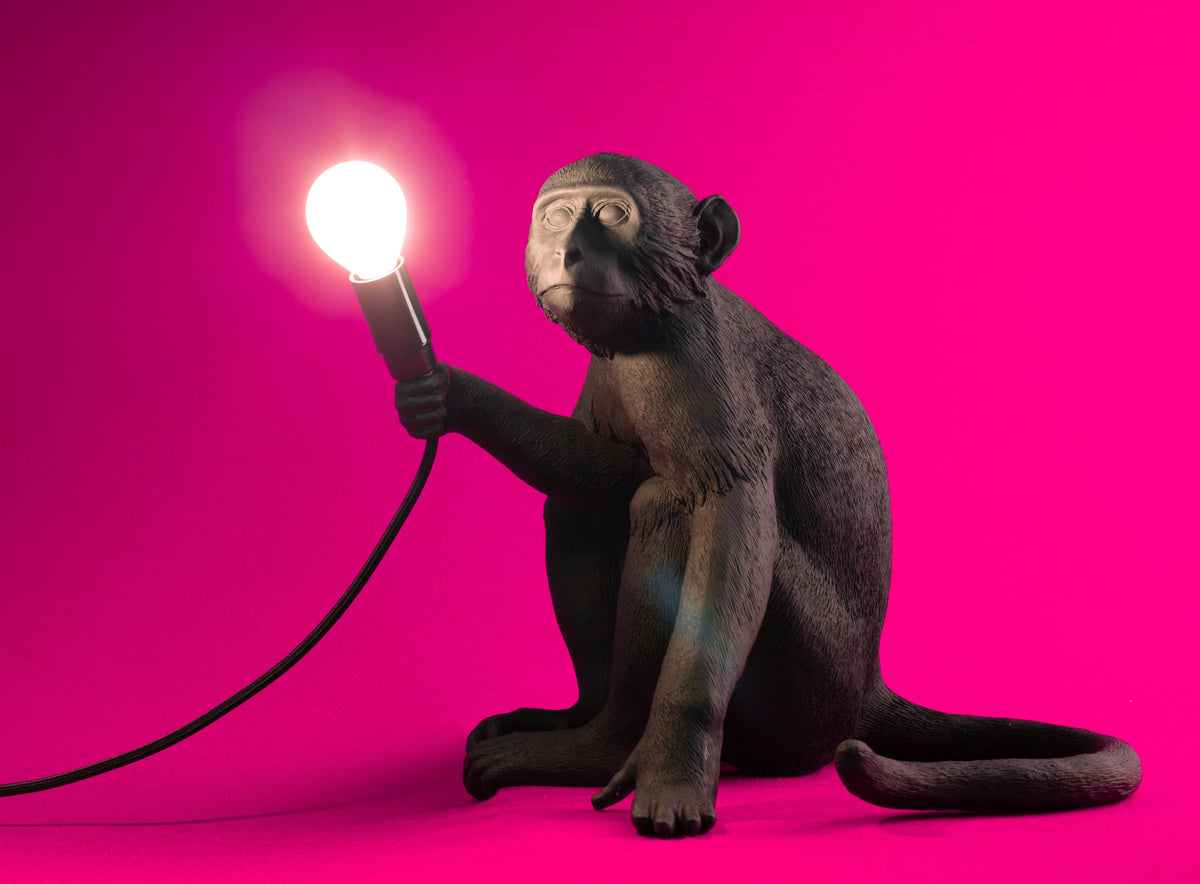 Lampe Monkey Lamp Sitting de Marcantonio - Seletti-Noir-The Woods Gallery