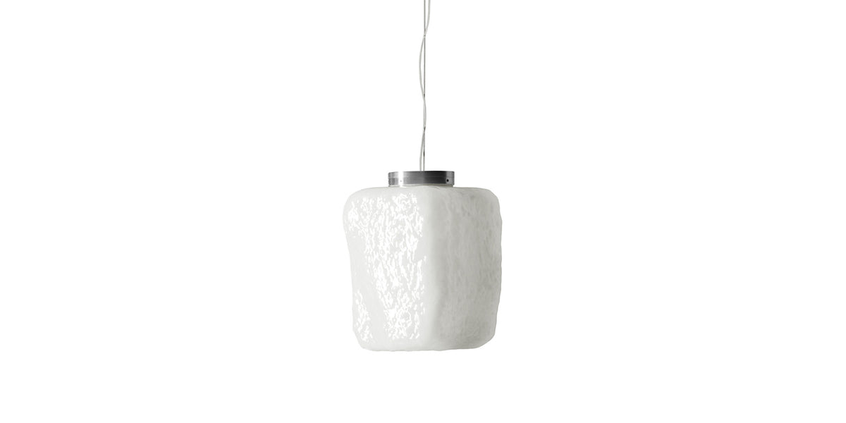 Suspension Wax, Stone, Light de Linde Freya Tangelder - Cassina-vue de face, globe en verre blanc texturé suspendu-Cassina
