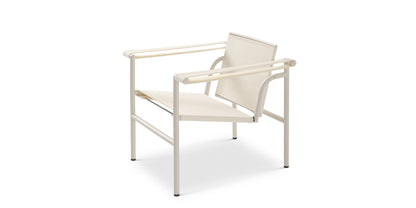 Fauteuil 1 dossier basculant (LC1), Outdoor - Cassina-vue de trois quarts, fauteuil crème à structure tubulaire-Cassina